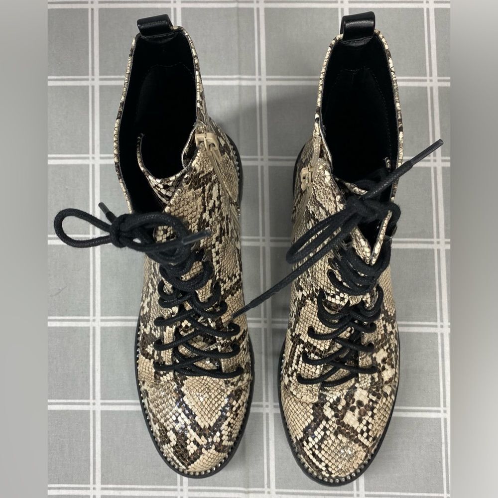 Express Snakeskin Print Combat Boot Side Zip Rhin… - image 5